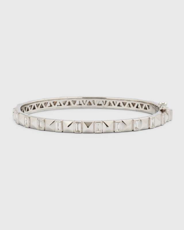 18K White Gold Baguette Diamond Pyramid Bangle, Size 17cm